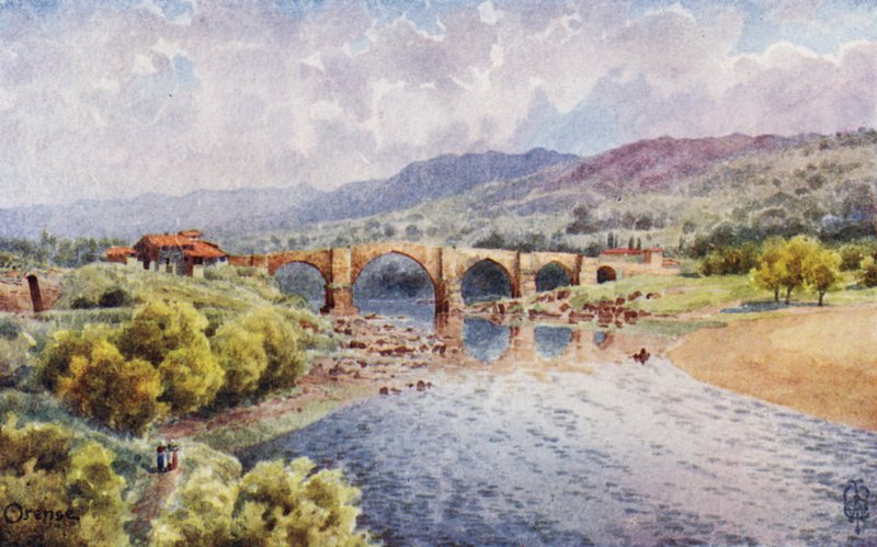 Kuzey İspanya: Orense, Mino Üzerindeki Köprü (renkli taş) by Edgar T. A. Wigram