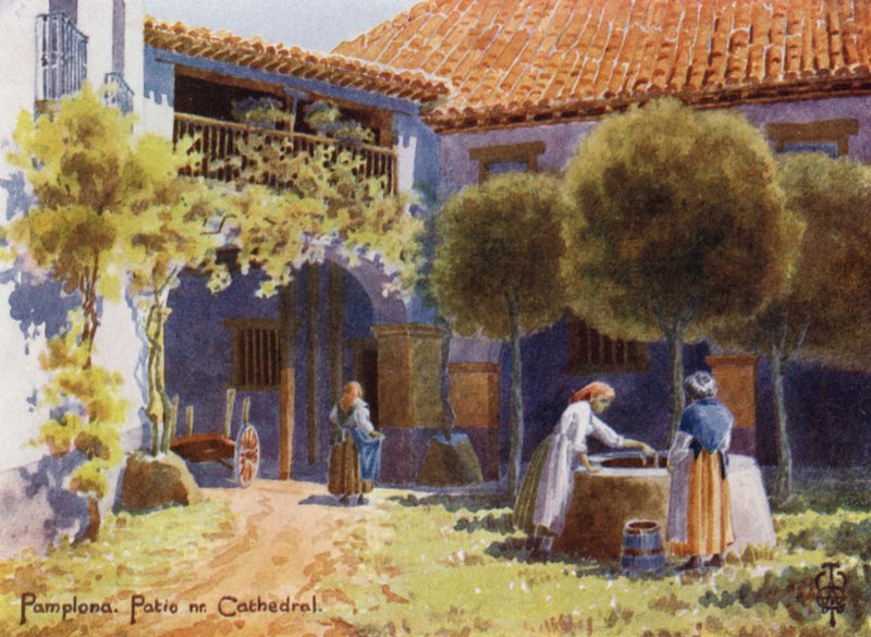 Kuzey İspanya: Pamplona, Katedral yakınında bir veranda (renkli taş) by Edgar T. A. Wigram