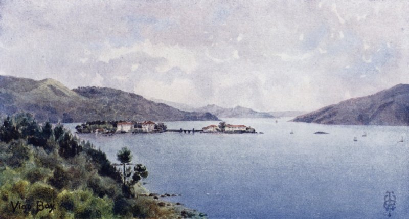 Kuzey İspanya: Vigo Körfezi, İç Liman, denize doğru bakıyor (renkli taş) by Edgar T. A. Wigram