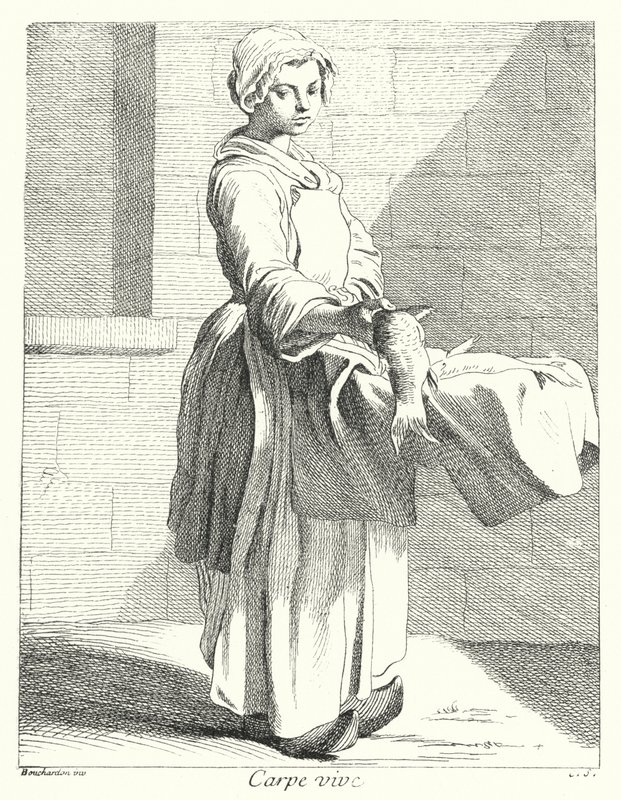 Balık satıcısı (gravür) by Edmé (after) Bouchardon