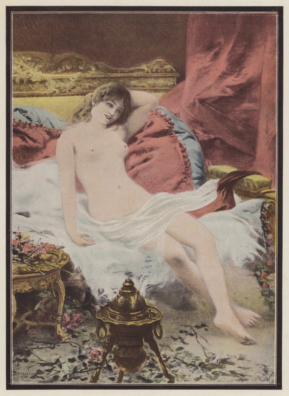 Delerium, kanepede oturan kadın (renkli taş) by Edmond Louis Dupain