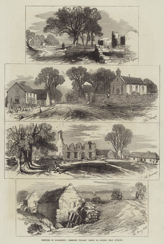 Athlone yakınlarındaki Goldsmith'in Issız Köyü, Lishoy veya Auburn'un eskizleri by Edmund Morison Wimperis