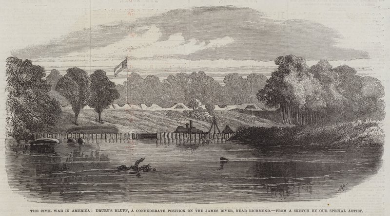 Amerika'da İç Savaş, Drury's Bluff, Richmond yakınlarındaki James Nehri üzerinde bir Konfederasyon Konumu by Edmund Morison Wimperis