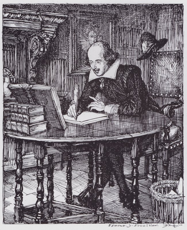 Shakespeare çalışmasında (lito) by Edmund Joseph (after) Sullivan