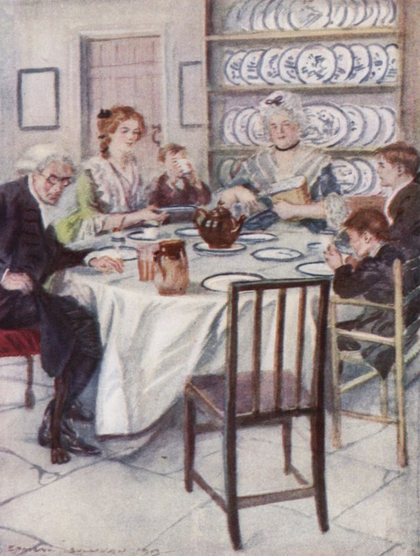 Oliver Goldsmith tarafından Wakefield Papazı için illüstrasyon (renkli taş) by Edmund Joseph Sullivan