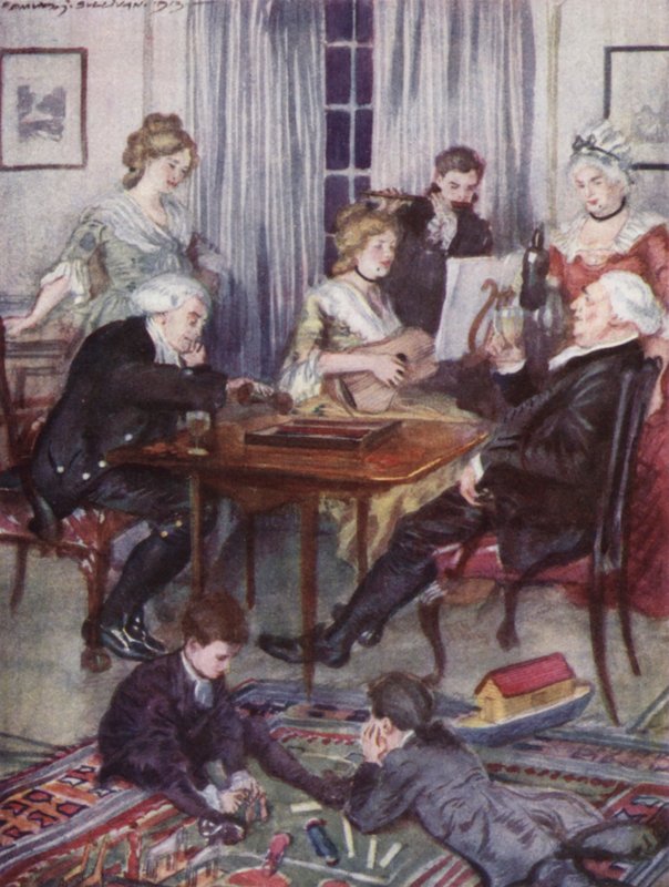 Oliver Goldsmith tarafından Wakefield Papazı için illüstrasyon (renkli taş) by Edmund Joseph Sullivan