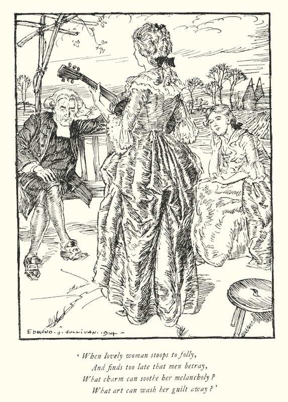 Oliver Goldsmith (lito) tarafından Wakefield Papazı için illüstrasyon by Edmund Joseph Sullivan