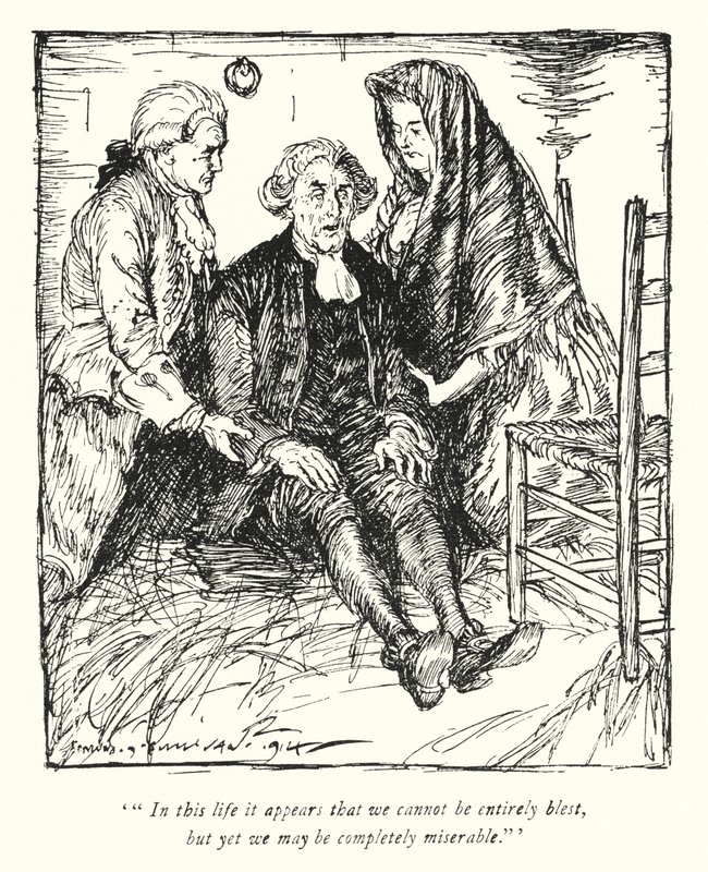 Oliver Goldsmith (lito) tarafından Wakefield Papazı için illüstrasyon by Edmund Joseph Sullivan