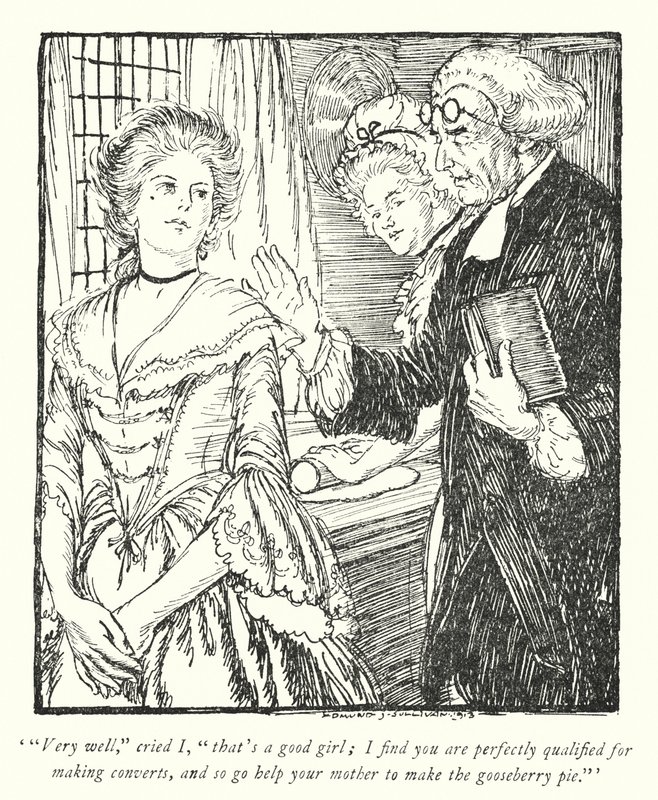 Oliver Goldsmith (lito) tarafından Wakefield Papazı için illüstrasyon by Edmund Joseph Sullivan