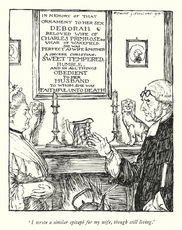 Oliver Goldsmith (lito) tarafından Wakefield Papazı için illüstrasyon by Edmund Joseph Sullivan
