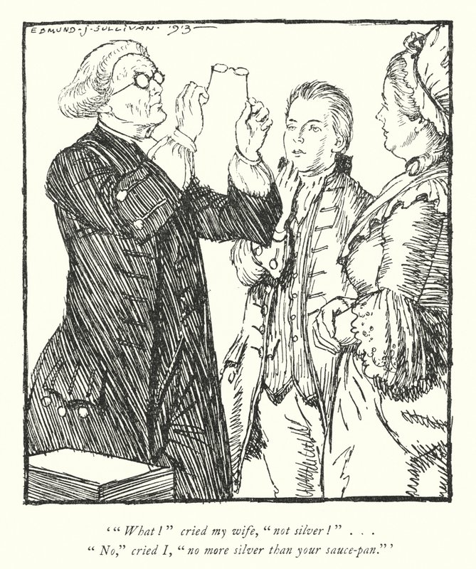 Oliver Goldsmith (lito) tarafından Wakefield Papazı için illüstrasyon by Edmund Joseph Sullivan
