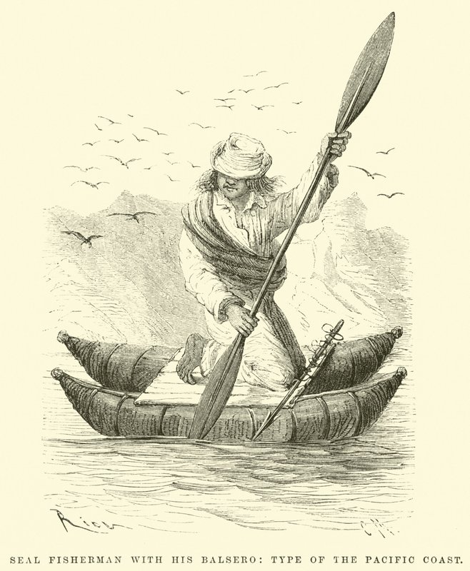 Seal fisherman with his balsero, type of the Pacific Coast  by Edouard Riou