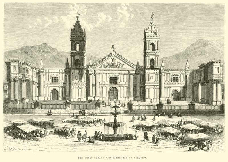 Arequipa Büyük Meydanı ve Katedrali by Edouard Riou