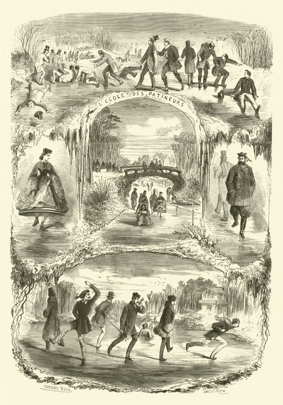 Paris hayatından sahneler: patenciler için okul (gravür) by Edouard (after) Riou