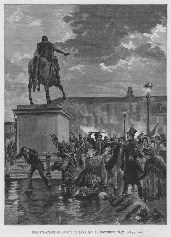 14 Aralık 1847 akşamı Napoli Gösterisi (gravür) by Edouardo Matania