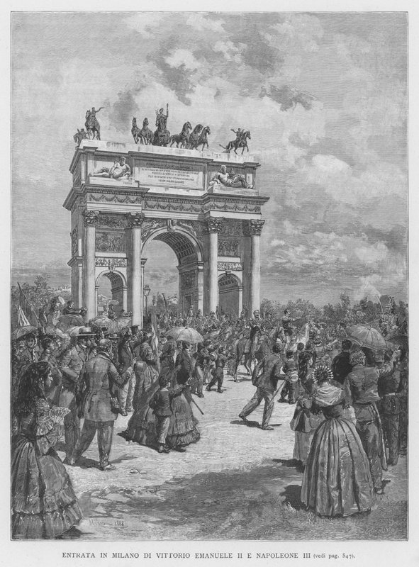 Vittorio Emanuele II ve Napolyon III (gravür) Milano'ya Giriş by Edouardo Matania