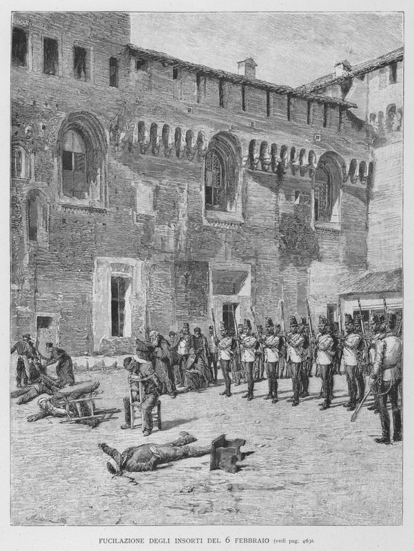 6 Şubat isyancılarının vurulması (gravür) by Edouardo Matania
