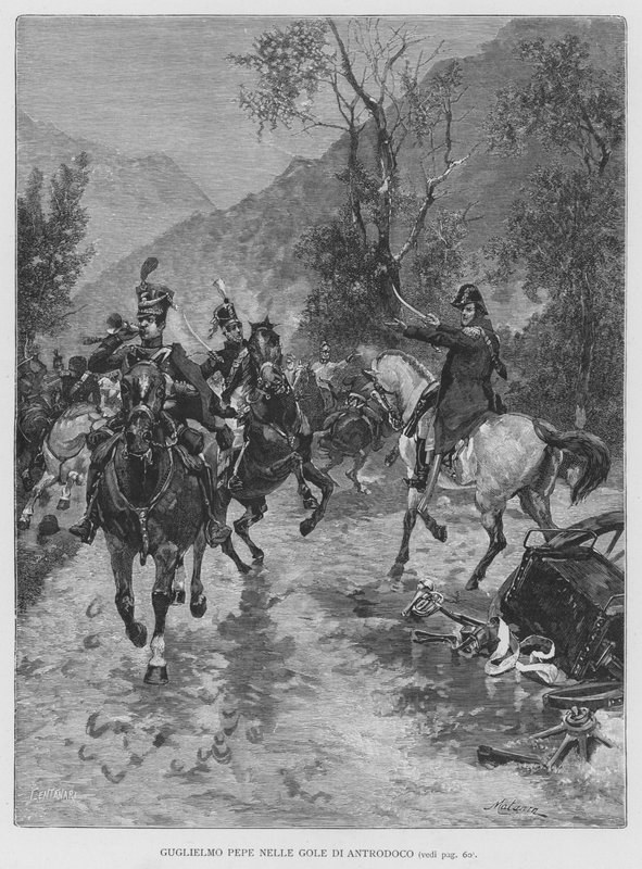 Antrodoco Boğazı'ndaki Guglielmo Pepe (gravür) by Edouardo Matania