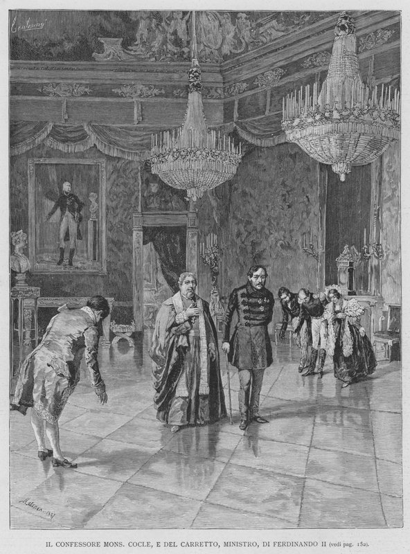 Confessor Mons Cocle, E Del Carretto, Ferdinand II Bakanı (gravür) by Edouardo Matania
