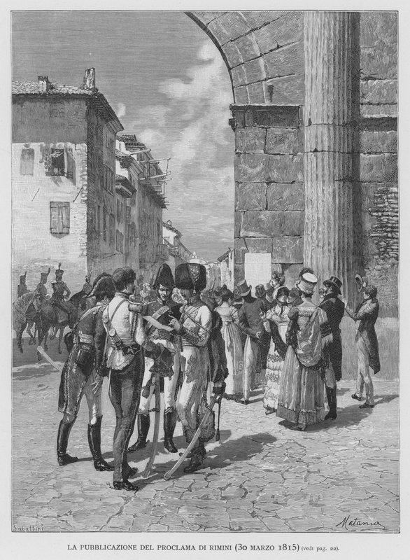 Rimini Bildirisinin Yayımlanması, 30 Mart 1815 (gravür) by Edouardo Matania