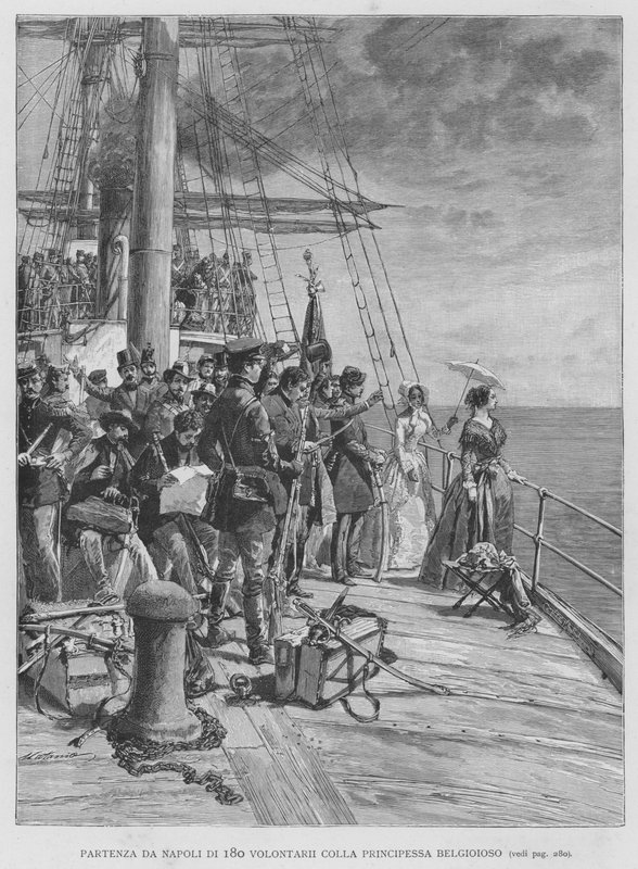 180 Gönüllünün Napoli'den Prenses Belgioioso ile Ayrılışı (gravür) by Edouardo Matania