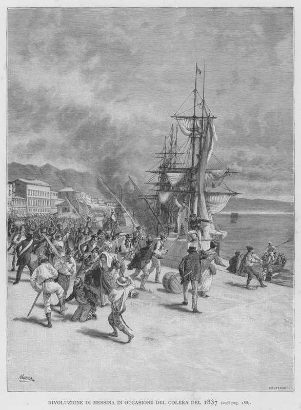 1837 Kolera Müsabakasında Messina Devrimi (Gravür) by Edouardo Matania