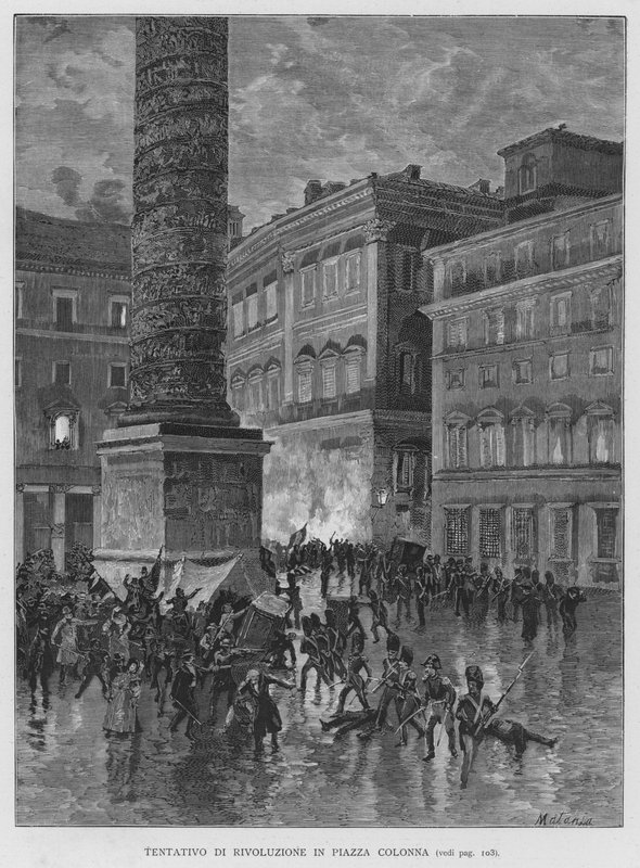 Piazza Colonna'da Devrim Girişimi (gravür) by Edouardo Matania