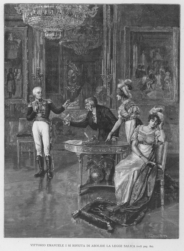 Vittorio Emanuele I Salic Yasasını Kaldırmayı Reddediyor (gravür) by Edouardo Matania