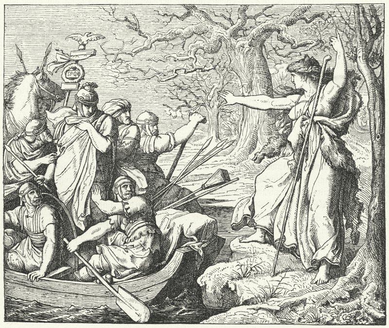 Elbe Nehri üzerinde Romalı general Nero Claudius Drusus, MÖ 9 by Eduard Bendemann