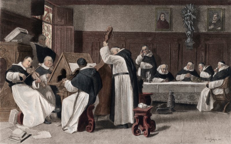 Manastırda Siesta (renkli fotogravür) by Eduard von after Grutzner