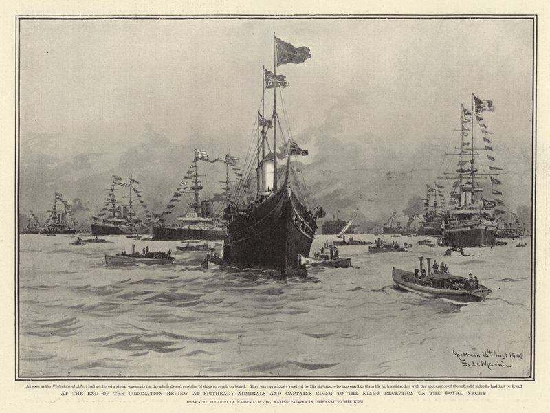 Spithead'deki Taç Giyme İncelemesinin Sonunda, Kraliyet Yatında Kralın Resepsiyonuna Gidecek Amiraller ve Kaptanlar by Eduardo de Martino