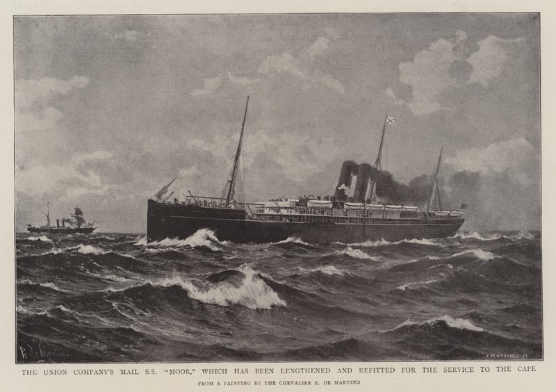 Birlik şirketinin Mail SS Moor, Cape hizmeti için uzatıldı ve yeniden düzenlendi by Eduardo de Martino