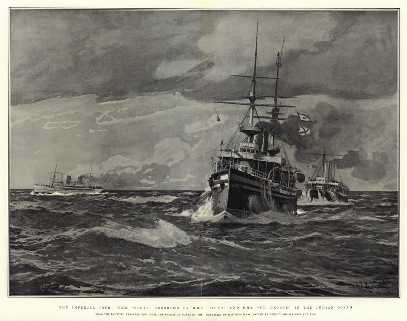 HMS Juno ve HMS St George eşliğinde Hint Okyanusu