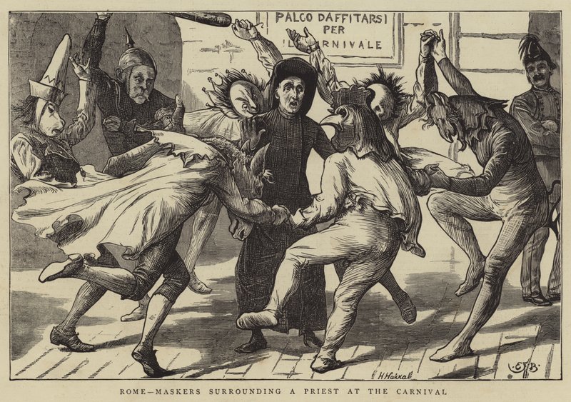 Roma, Karnavalda bir Rahibi çevreleyen Maskeliler by Edward Frederick Brewtnall