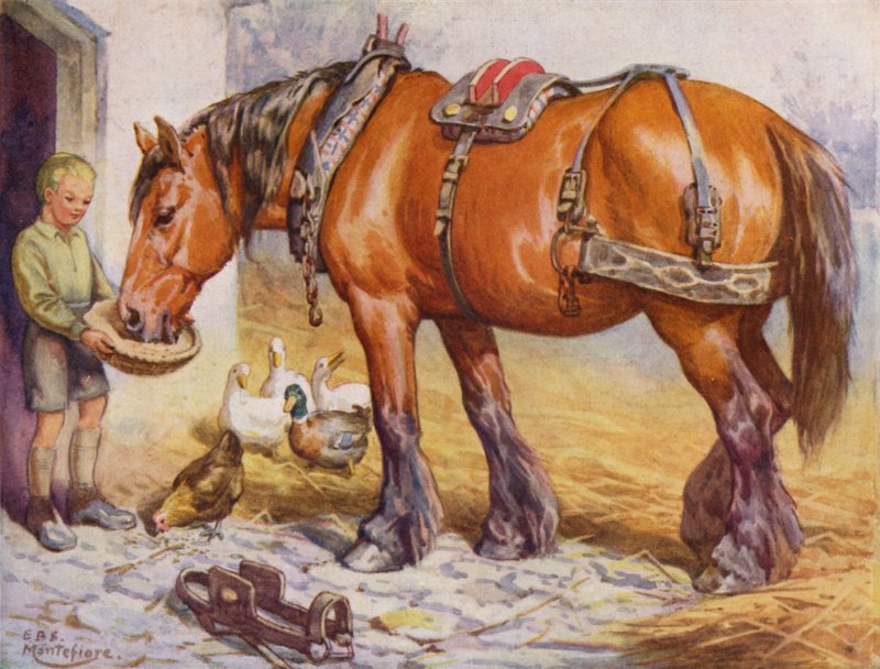 Çiftlik bahçesinde bir atı besleyen çocuk (renkli taş) by Edward Brice Montefiore