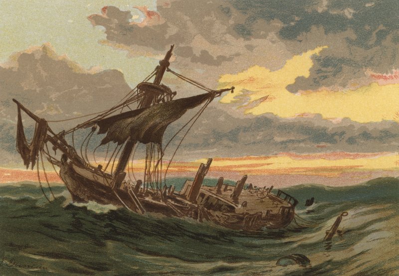 Denizde Gün Batımı, Terkedilmiş Gemi by Edward Duncan