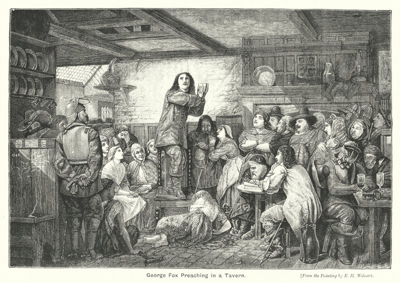 George Fox bir meyhanede vaaz veriyor (gravür) by Edward Henry (after) Wehnert