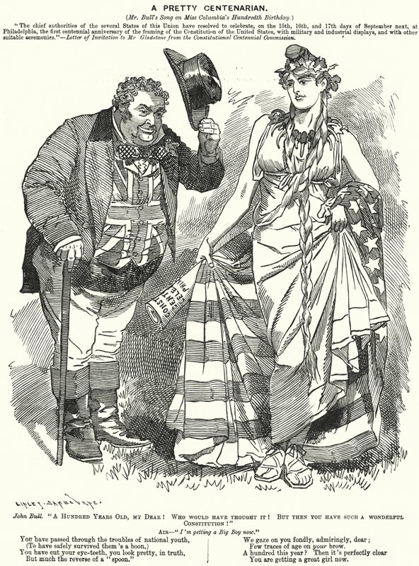 Yumruk karikatürü: Oldukça Yüzüncü Yıl - Amerika Birleşik Devletleri Anayasası'nın hazırlanmasının yüzüncü yılı (gravür) by Edward Linley (after) Sambourne