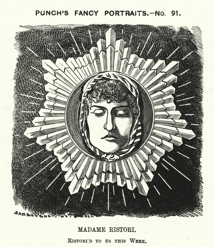 Yumruk karikatür: Adelaide Ristori, İtalyan aktris (gravür) by Edward Linley (after) Sambourne