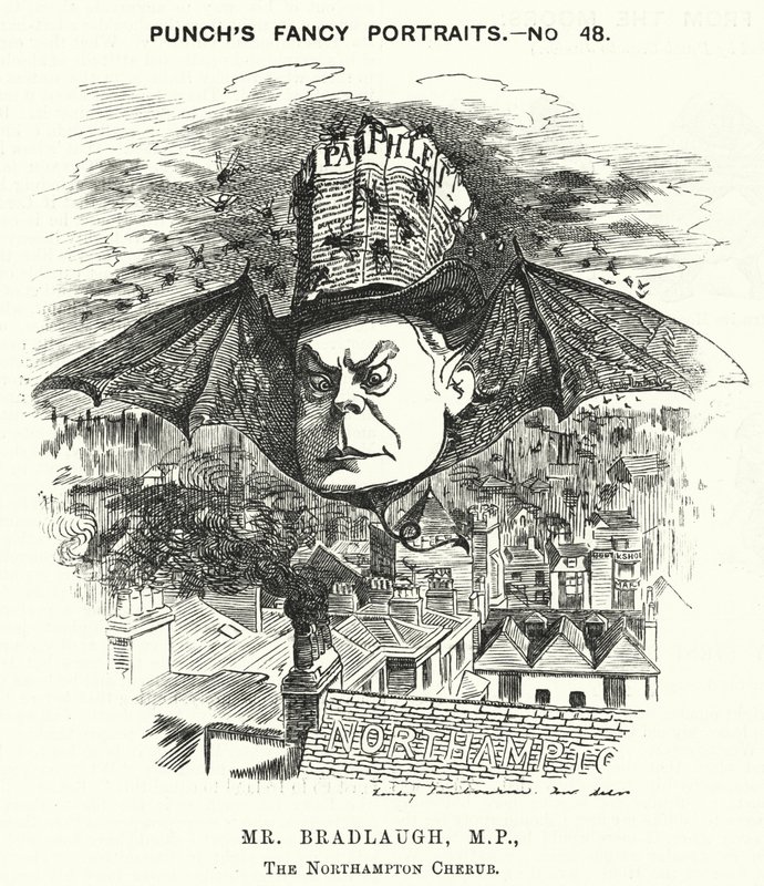 Yumruk karikatür: Charles Bradlaugh, İngiliz Liberal politikacı ve ateist (gravür) by Edward Linley (after) Sambourne