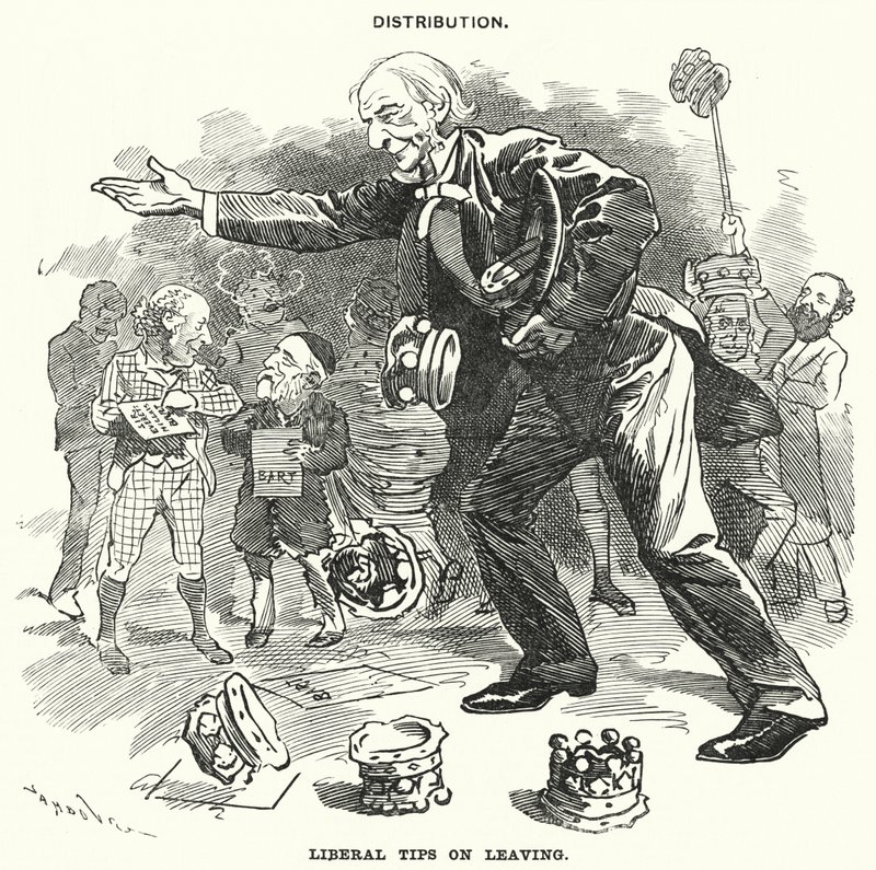 Yumruk karikatürü: Dağıtım. Ayrılmaya İlişkin Liberal İpuçları (gravür) by Edward Linley (after) Sambourne