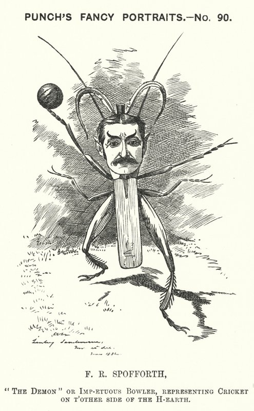 Yumruk karikatürü: Fred Spofforth, Avustralyalı kriket oyuncusu (gravür) by Edward Linley (after) Sambourne
