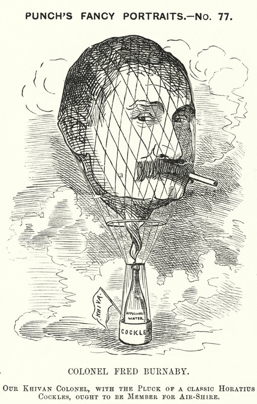 Yumruk karikatürü: Frederick Burnaby, İngiliz Ordusu istihbarat subayı ve baloncu (gravür) by Edward Linley (after) Sambourne