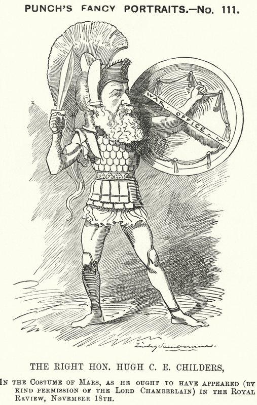 Yumruk karikatür: Hugh Childers, İngiliz Liberal politikacı (gravür) by Edward Linley (after) Sambourne