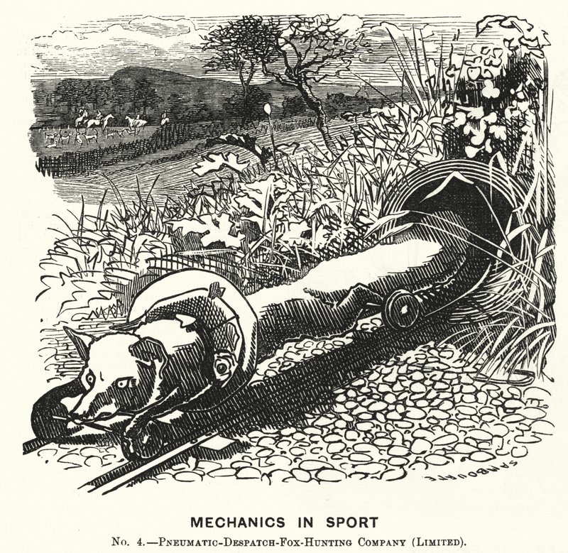 Yumruk karikatürü: Sporda Mekanik. No 4. - Pnömatik Sevkiyat Fox Hunting Company (Limited) (gravür) by Edward Linley (after) Sambourne