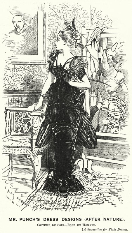 Punch karikatür: Bay Punch'ın Elbise Tasarımları (Doğadan Sonra) - ıstakoz elbisesi (gravür) by Edward Linley (after) Sambourne