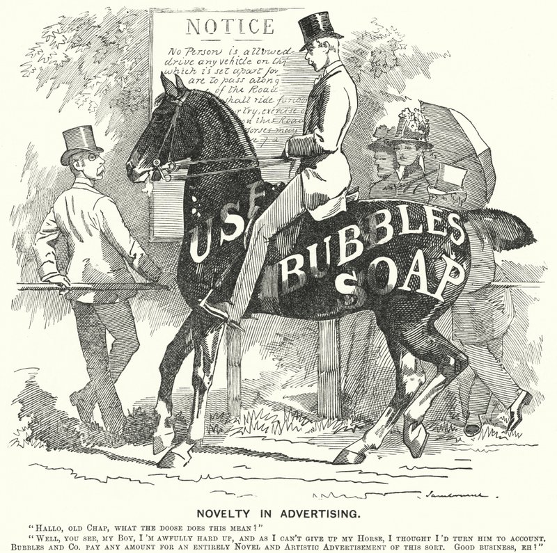 Punch karikatür: Reklamda Yenilik (gravür) by Edward Linley (after) Sambourne