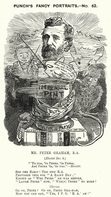 Punch karikatür: Peter Graham, İskoç sanatçı (gravür) by Edward Linley (after) Sambourne