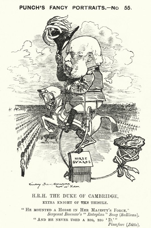 Yumruk karikatür: Prens George, Cambridge Dükü, İngiliz askeri (gravür) by Edward Linley (after) Sambourne