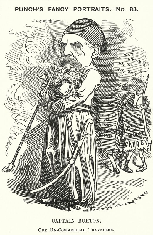 Punch karikatür: Richard Burton, İngiliz kaşif, coğrafyacı ve diplomat (gravür) by Edward Linley (after) Sambourne